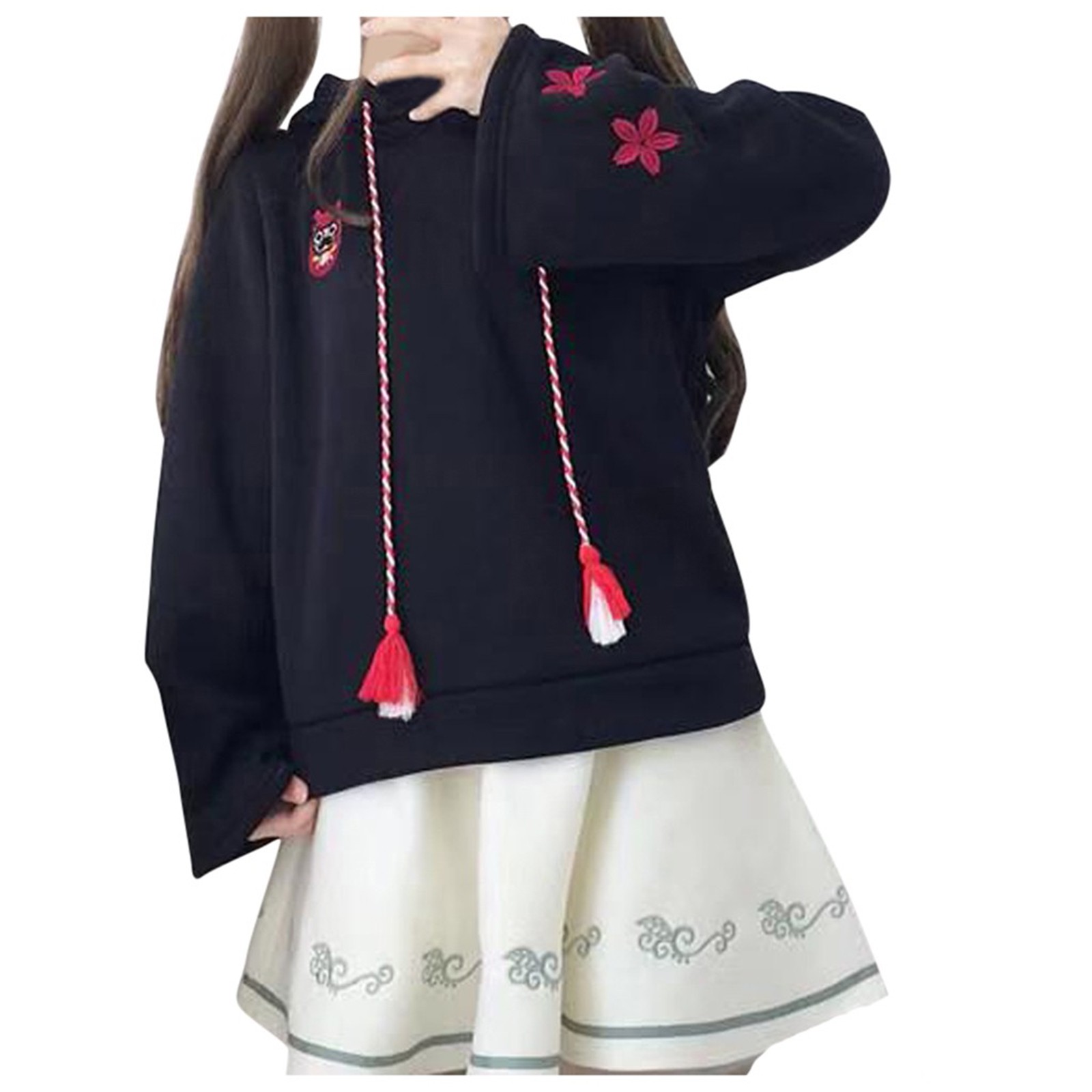 Women’s Cute Print Hoodie Sweatshirt Casual Loose Long Sleeve Drawstring Blouse Zip Pocket up Hoodie alx