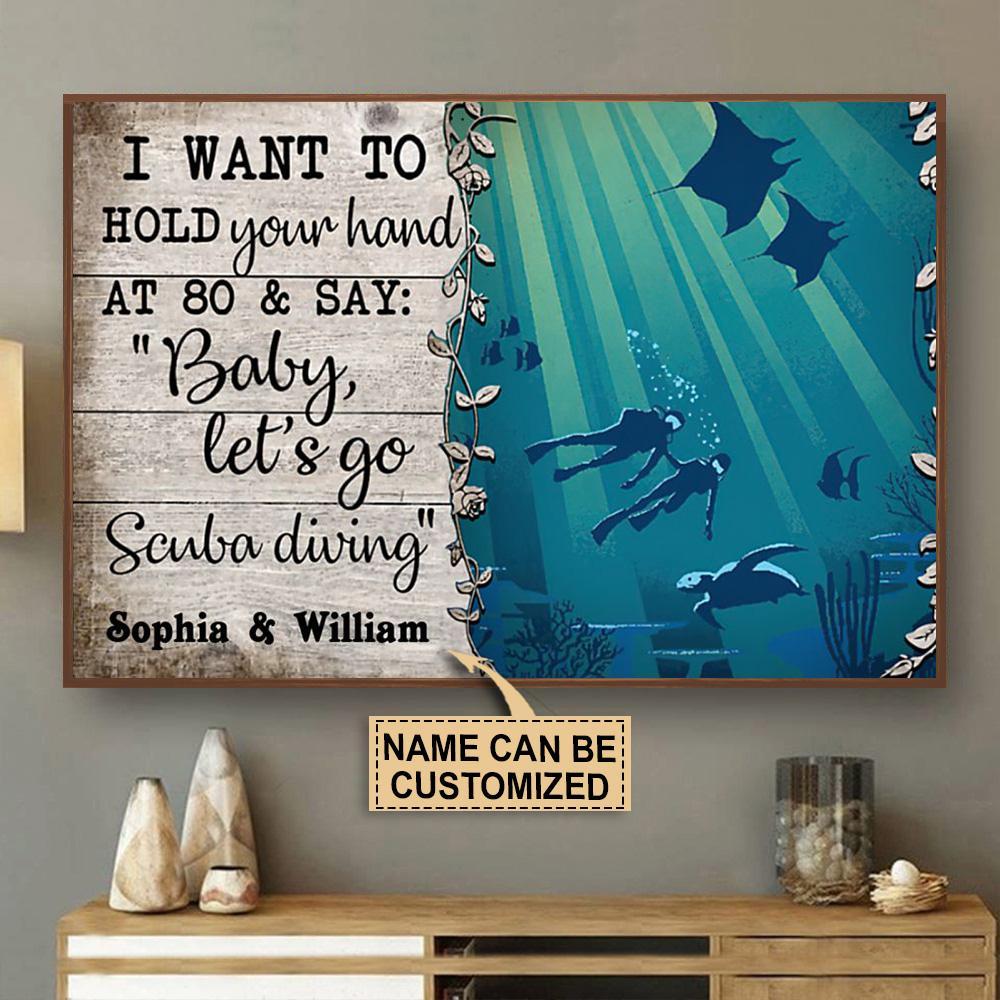 Aeticon Gifts Personalized Scuba Diving I Want To Hold Your Hand Canvas Mom Dad Gift Home Decor