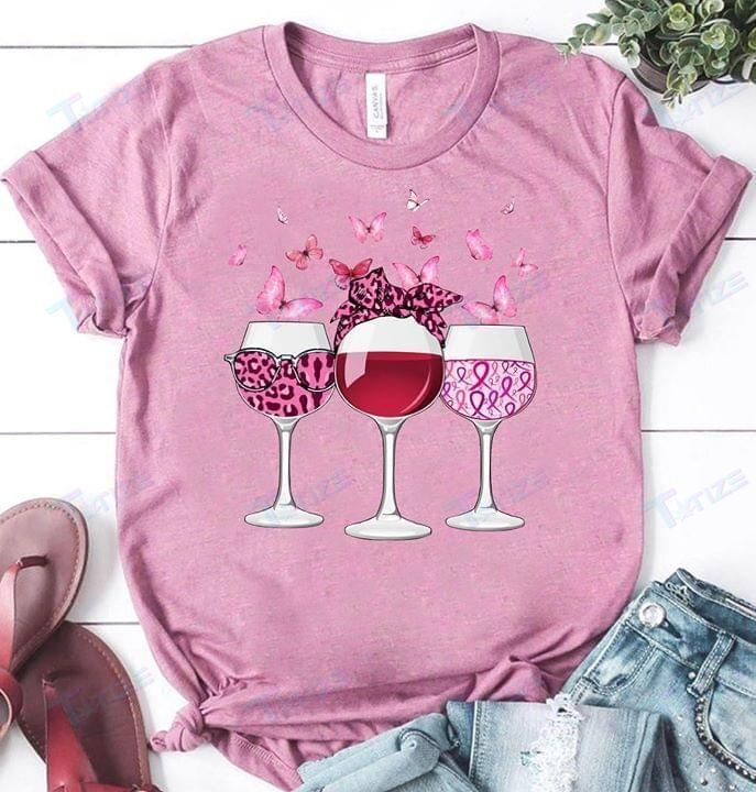 Breast Cancer Awareness Wine Butterfly Graphic Unisex T Shirt, Sweatshirt, Hoodie Size S – 5Xl
