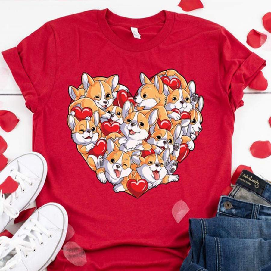 Corgi Heart Valentines Day Shirt , Valentine Gift  Hearts Love , Cute Couple Shirts