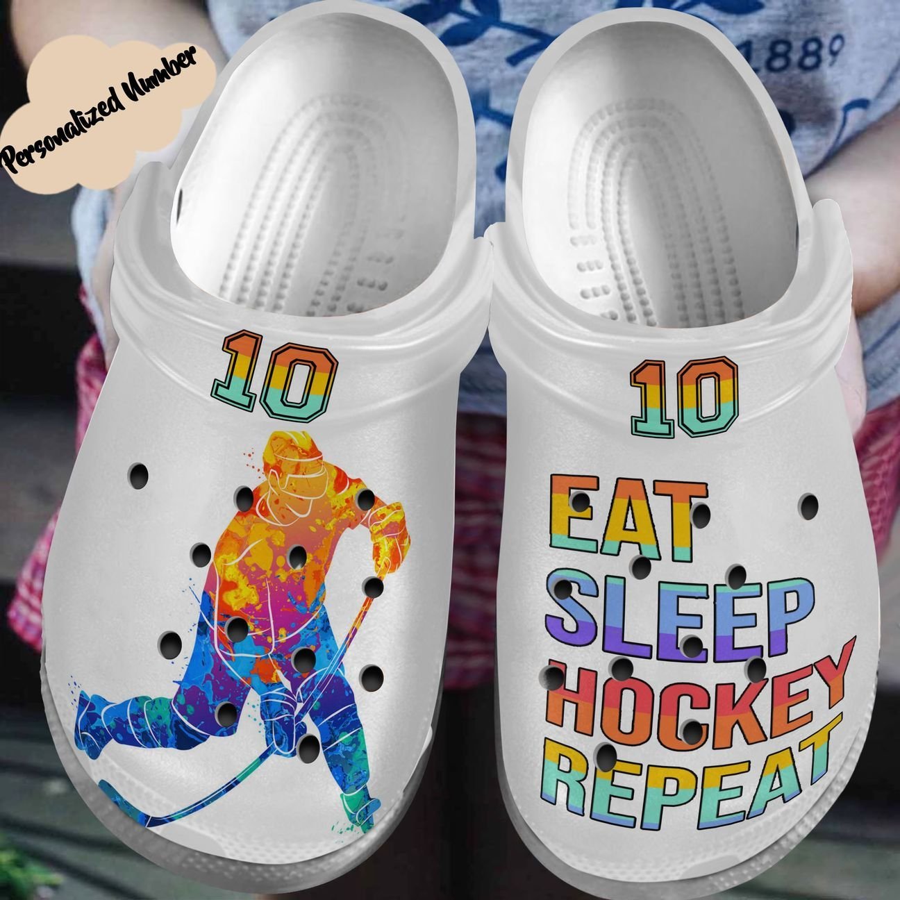 Hockey Personalized Clog, Custom Name, Text, Color, Number Fashion Style For Women, Men, Kid, Print 3D Eat Sleep Hockey Repeat