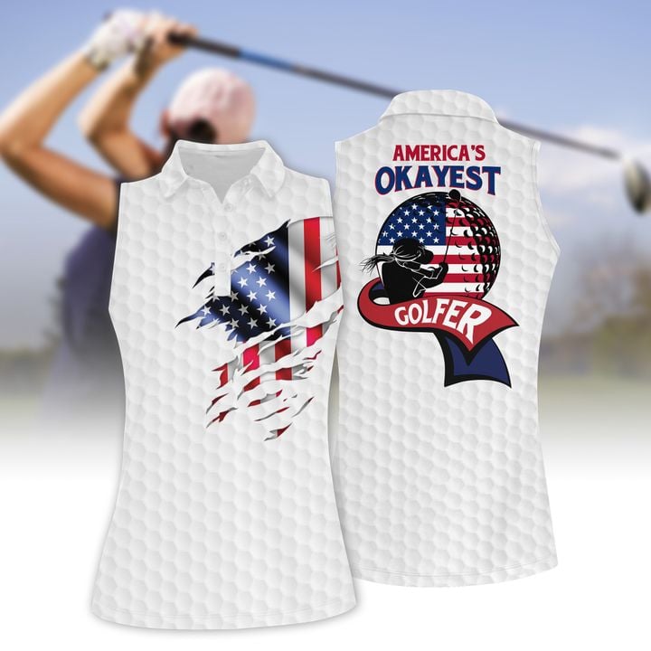 America’S Okayest Golfer Women Short Sleeve Polo Shirt, Sleeveless Polo Shirt