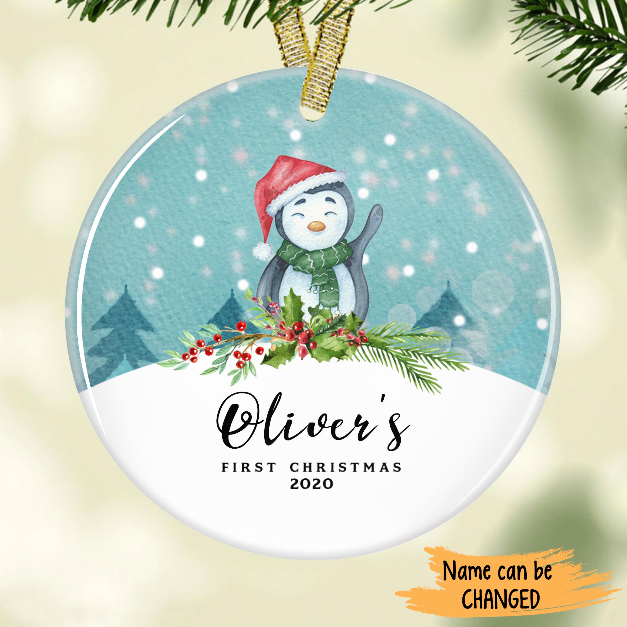 Cute Penguin – Baby’S First Christmas Personalized Ornament – Clx1 Fmon002I