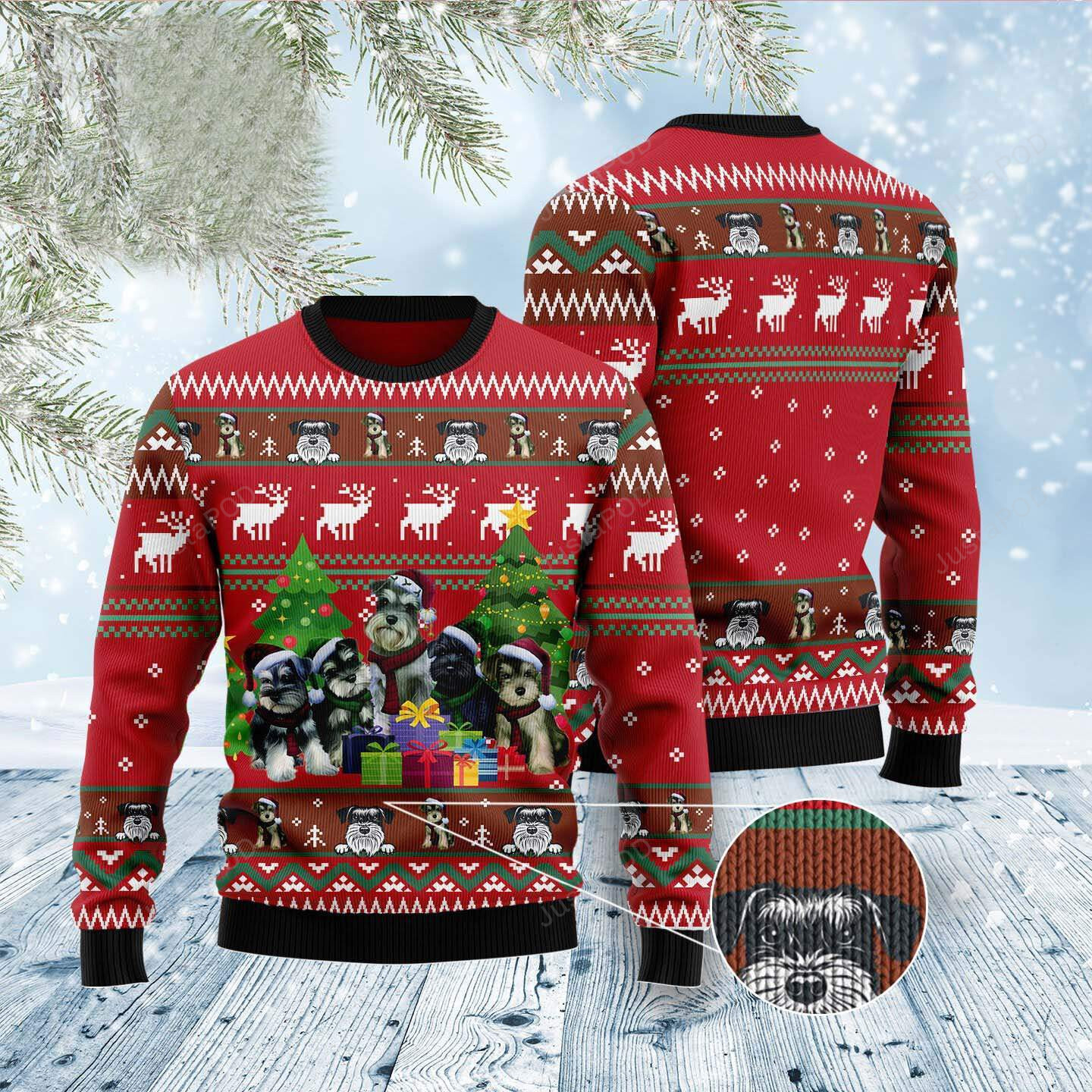 Miniature Schnauzer Family Snow Christmas Ugly Sweater T-Shirt