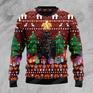 Black Cat Pine Tree Ugly Christmas Sweater, All Over Print Sweatshirt