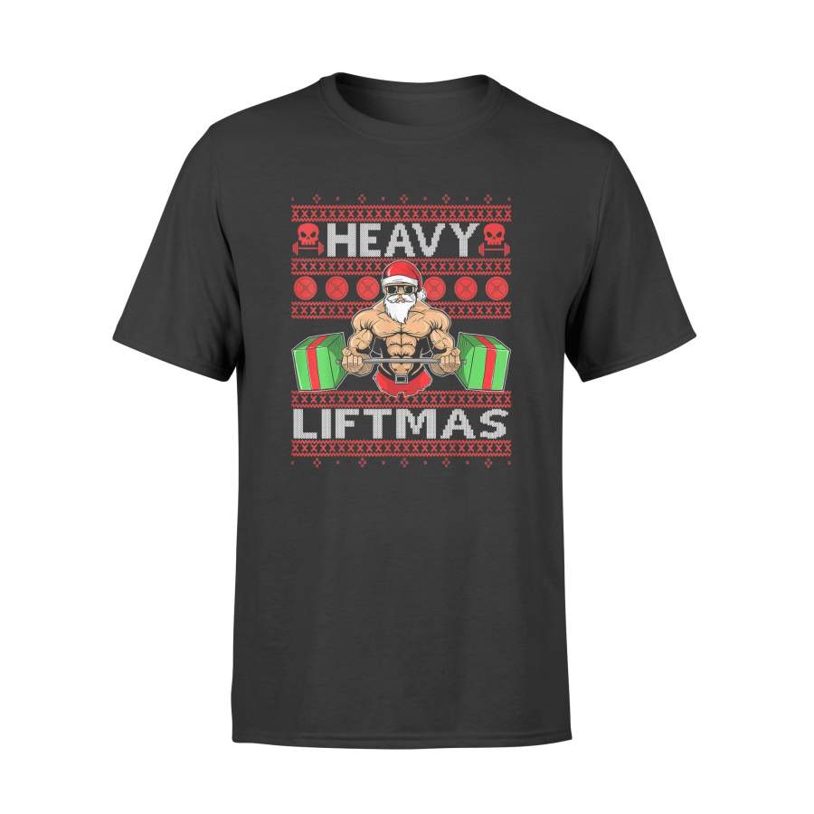 Ugly Christmas Sweater Heavy Liftmas Fitness Santa T-Shirt – Standard T-shirt