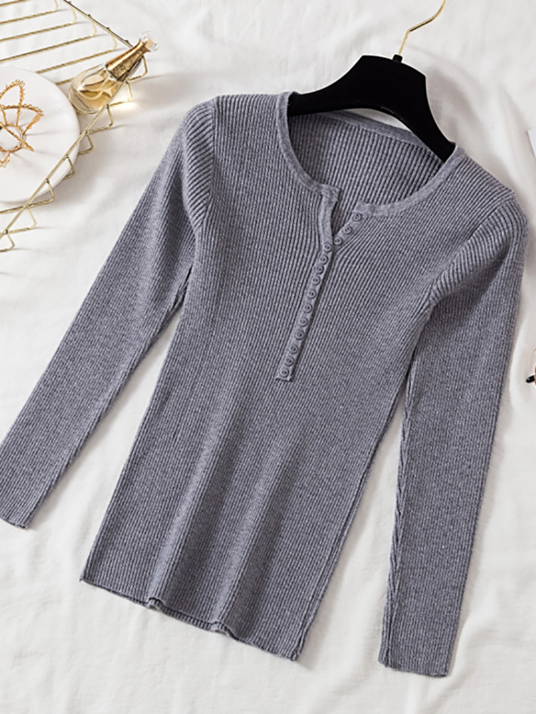 AOSSVIAO 2022 Autumn Winter Button V Neck Sweater Women Basic Slim Pullover Women Sweaters And Pullovers Knit Jumper Ladies Tops alx