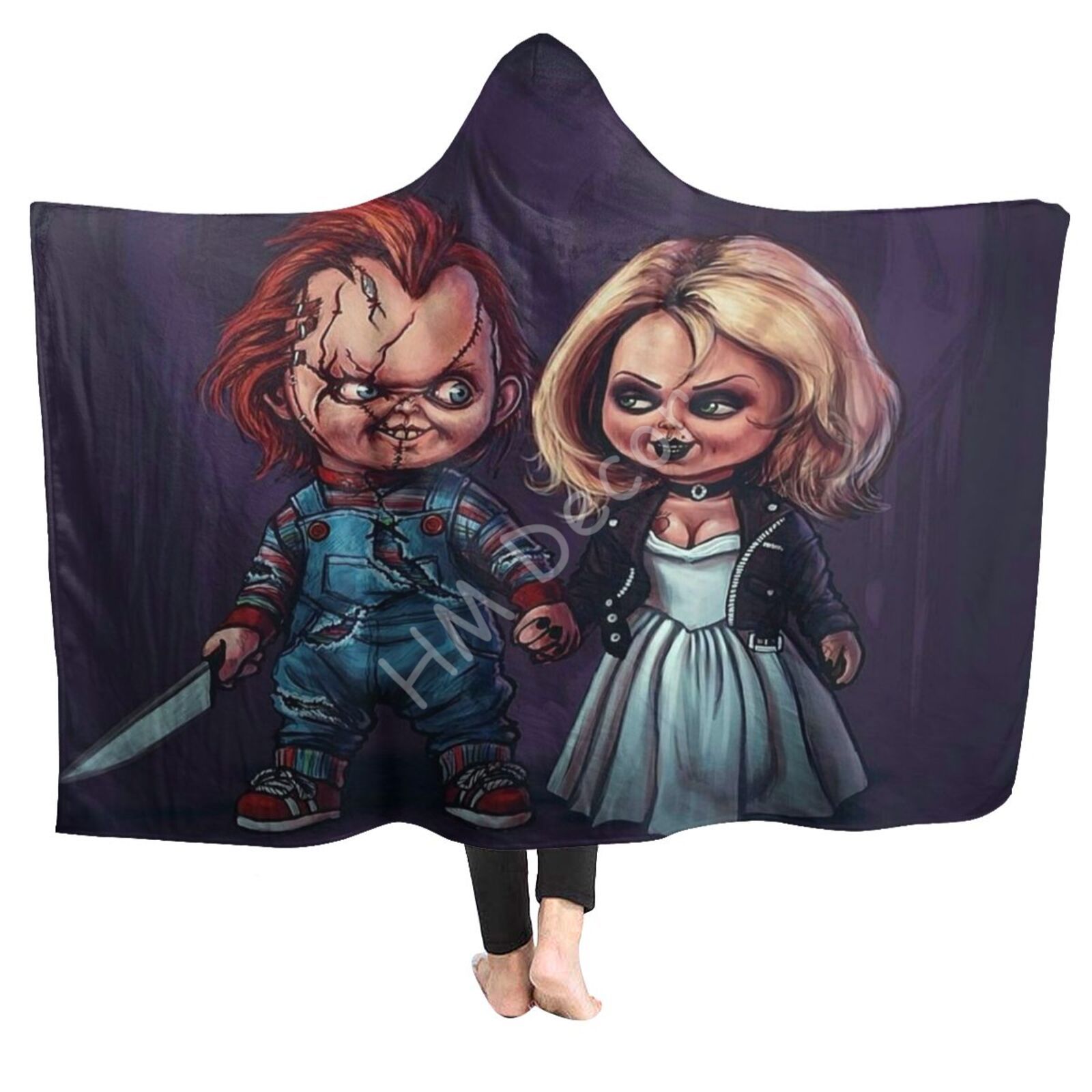 Bride of Chucky Flannel Hooded Blanket Super Soft Cozy Blanket Hoodie for Adults Kids Funny Horro Blanket for Home Office Travel alx