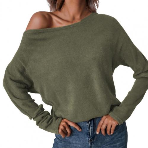 Women Slash Collar Basic Blouse Long Sleeve Tee Shirt Solid Color Knitted Autumn Blouse Streetwear Off Shoulder Night Club Top alx