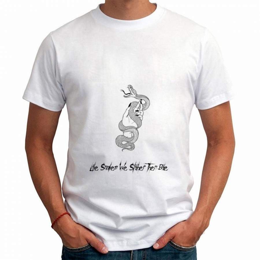 Summer Men S Fashion T-Shirt Snake And Hand Printed Men Short Sleeves White Tops