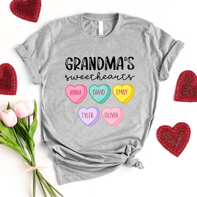 Valentine’S Day Shirt, Grandma’S Sweethearts Shirt, Custom Grandma With Grandkids Name