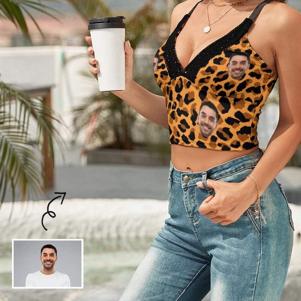 Custom Face Leopard Women’S V-Neck Crop Camisole Top