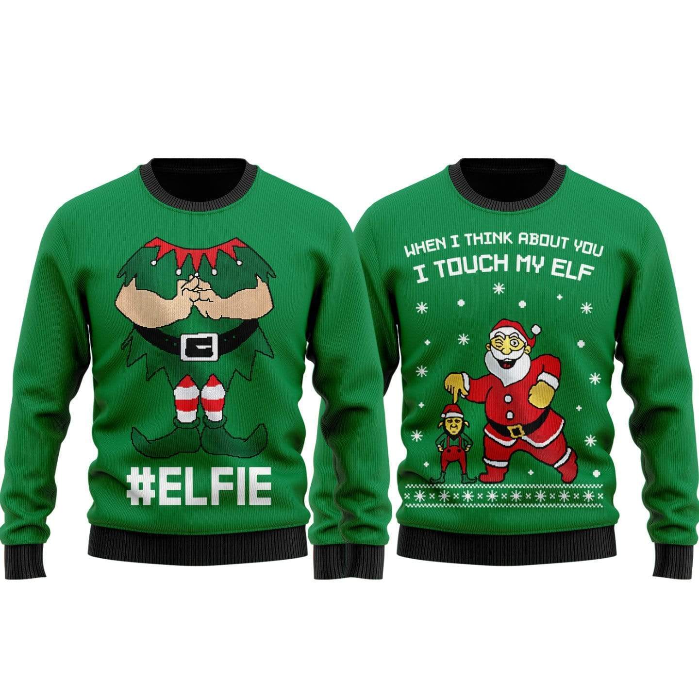 Unifinz Elf Ugly Christmas Sweater Elfie When I Think About You I Touch My Elf Green Sweater 2022