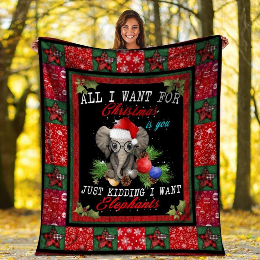 Personalized Blankets All I Want For Christmas Elephants Plush Fleece Blanket Birthday Christmas Gifts