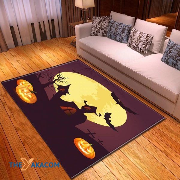 Full Moon Castle Happy Halloween Rectangle Area Rug Floor Decor