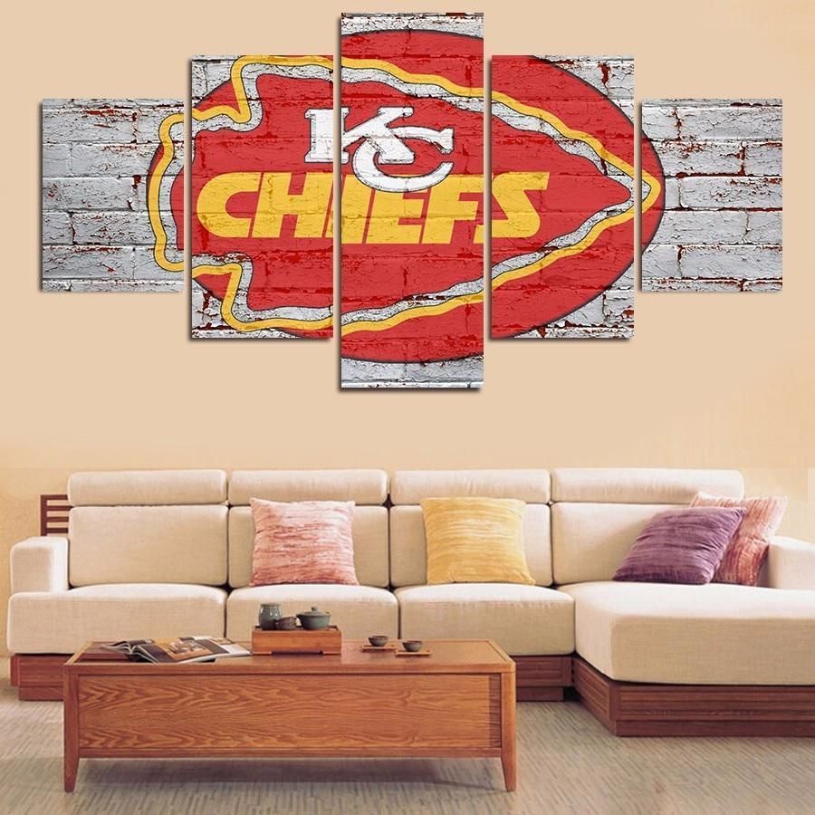 Kansas City Chiefs Logo Poster 9 Football 5 Panel Canvas Art Wall Decor