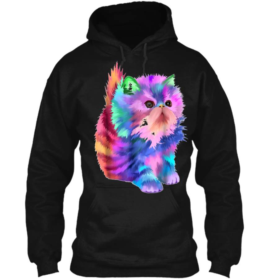 Colorful Cute Funny Rainbow Kitten Cat  Pullover Hoodie 8 oz