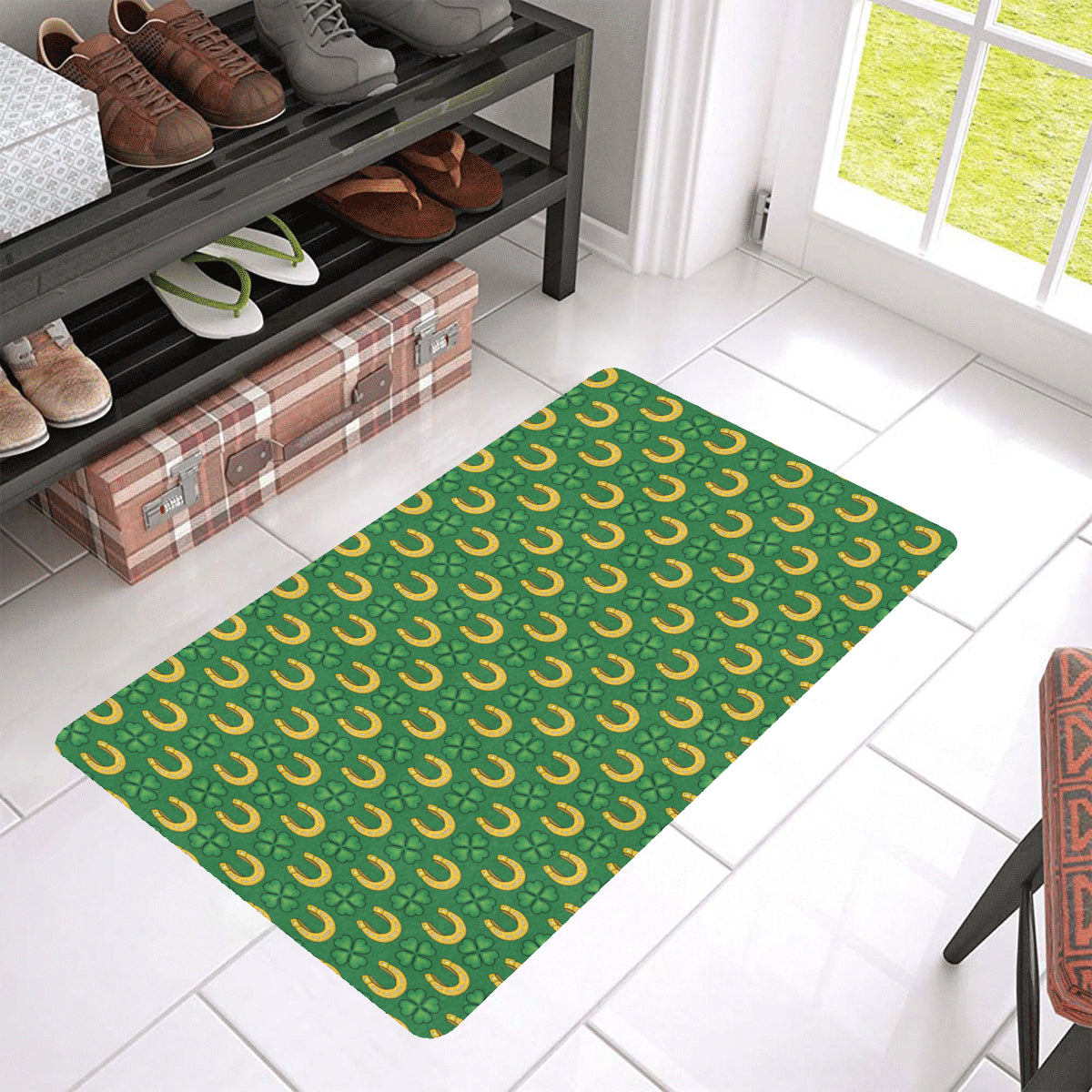 Shamrock Horseshoes Print Pattern Rubber Doormat