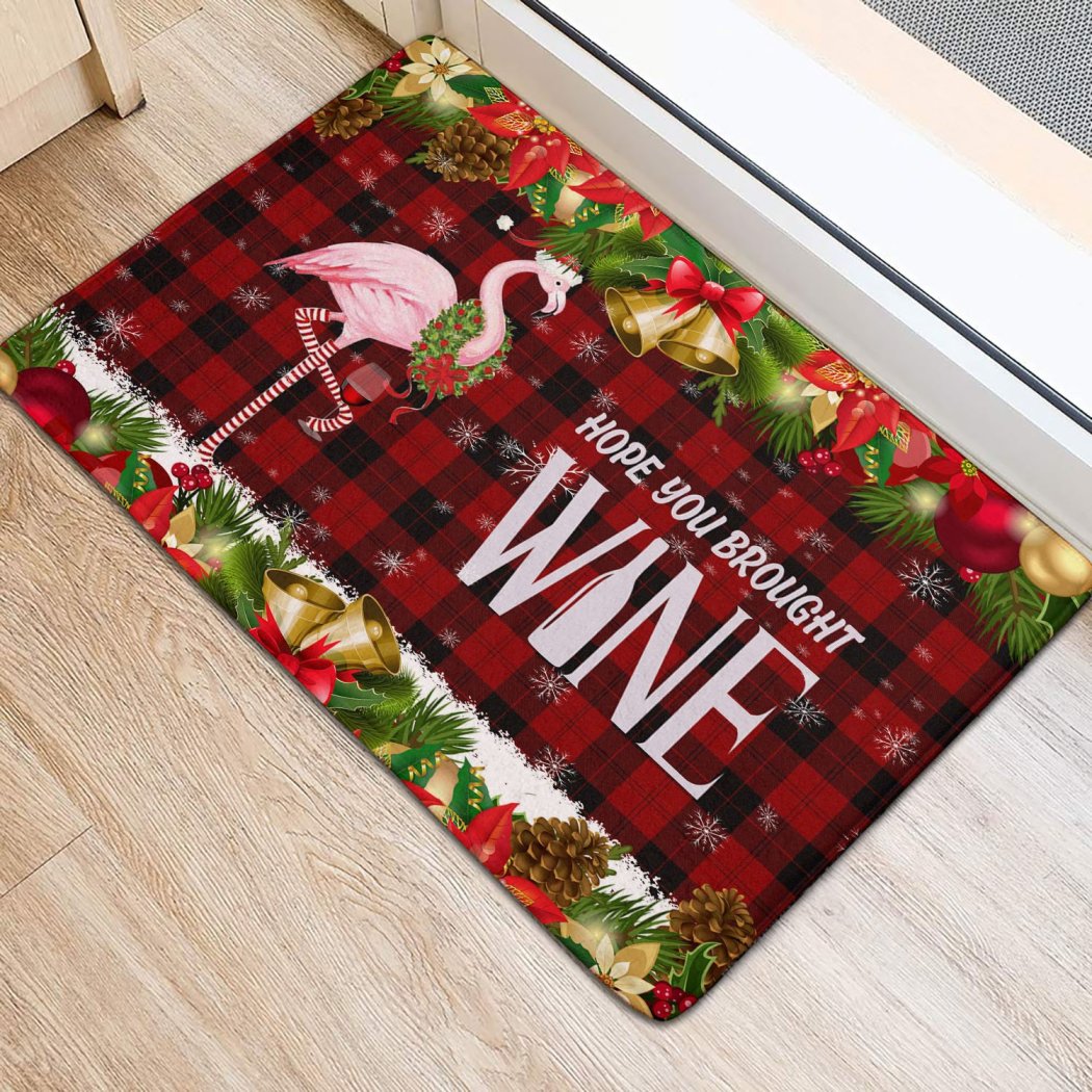 Hope You Brought Wine Flamingo Christmas Doormat All Over Print