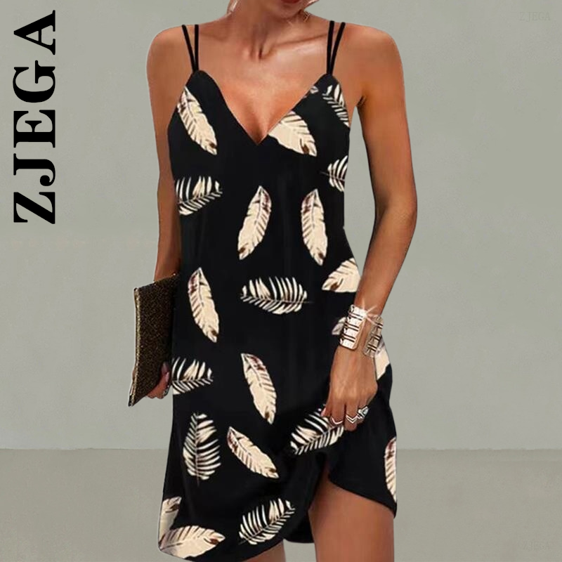 Zjega Dress New Women Elegant Beach Loose Sling Dress Women’s Dress Elastic Vocation Style Clothing Vestidos Female alx