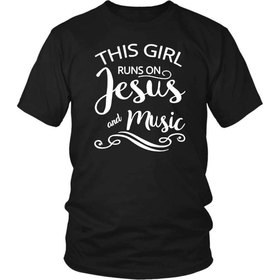 This girl runs on Jesus and music christian t-shirt