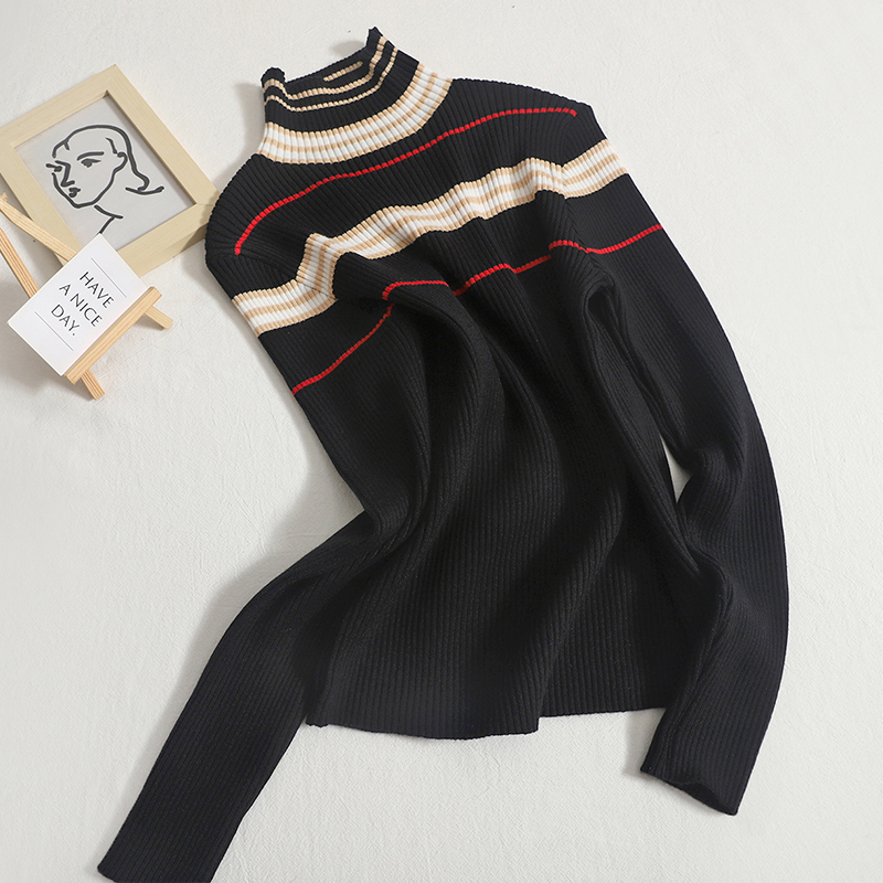 Yitimoky Striped Sweater for Women Fall Winter 2022 New Korean Fashion Mock Neck Jumpers Ofice Ladies Slim Casual Chic Pullovers alx