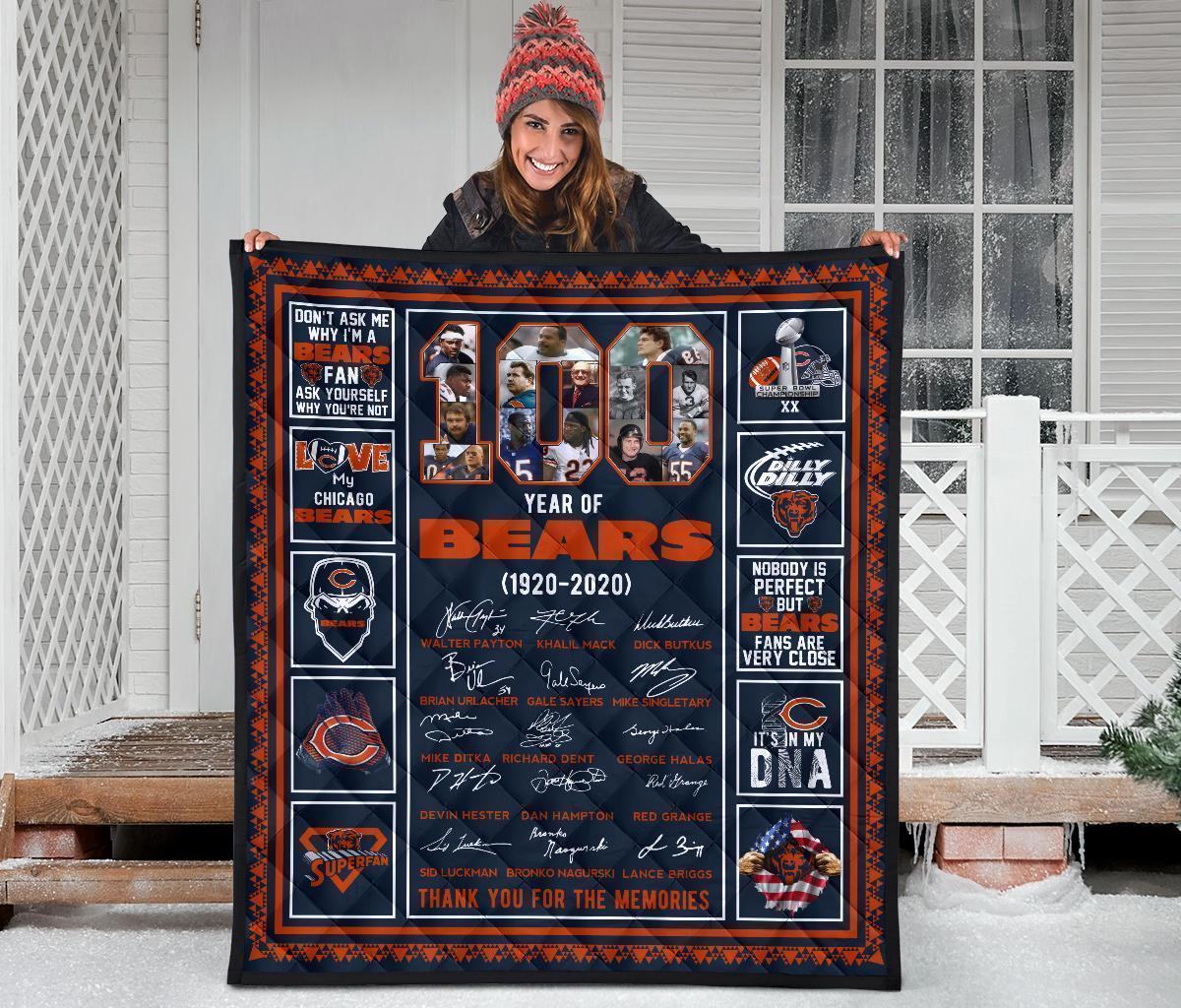 100 Years Of Chicago Bears Quilt Blanket Fan Gift