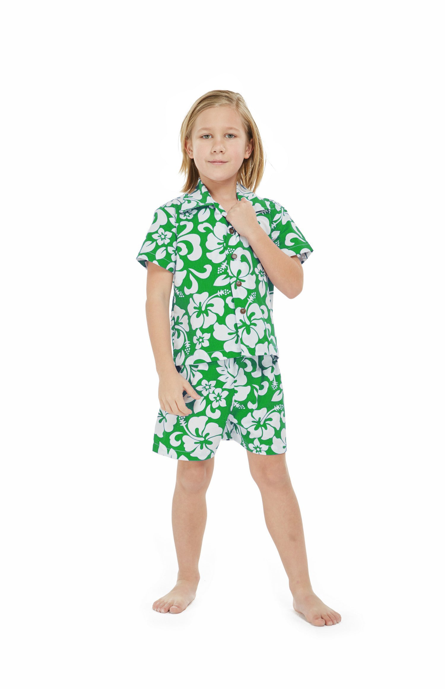 Boy Aloha Shirt Cabana Set in Vintage Hibiscus Green