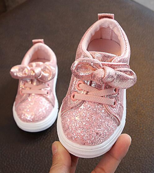 Toddler Little Girls Sequin Sneakers Shoes For Kids Baby Girls Silver Gold School bow-knot Running Sports Shoes New 2022 alx