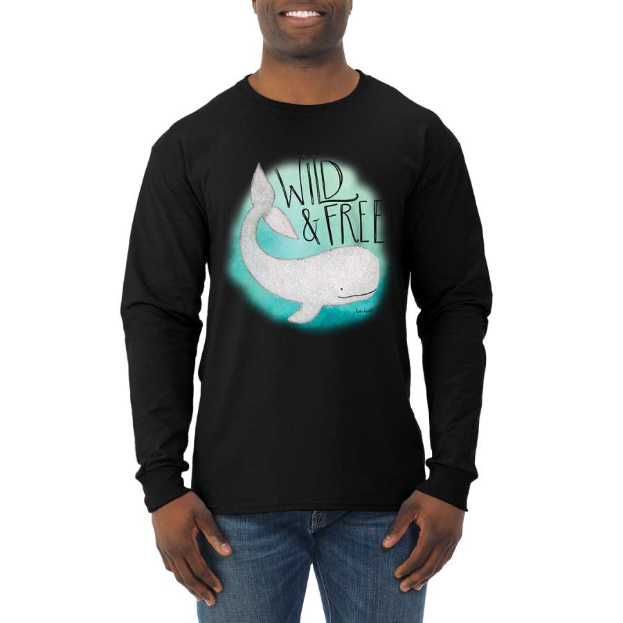 Cute Nautical Whale Wild and Free Animal Lover Mens Long Sleeve Shirt