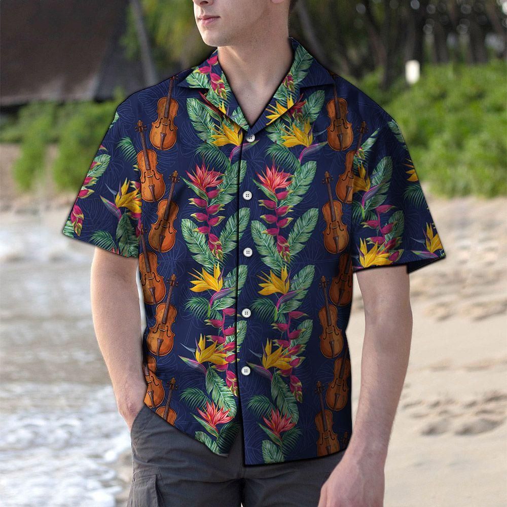 Tropical Violin Aloha Hawaiian Shirt Colorful Short Sleeve Summer Beach Casual Shirt For Men And Women