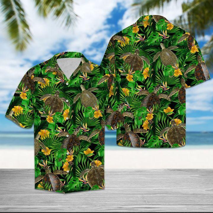 Turtle Tropical Wild Flower Hawaiian Shirt Ha97111