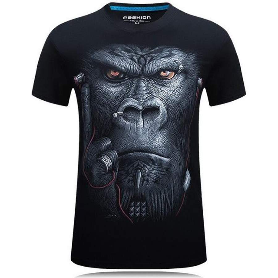 Men Summer Animal Snake Tiger Wolf Lion Printed Cotton Casual T shirt