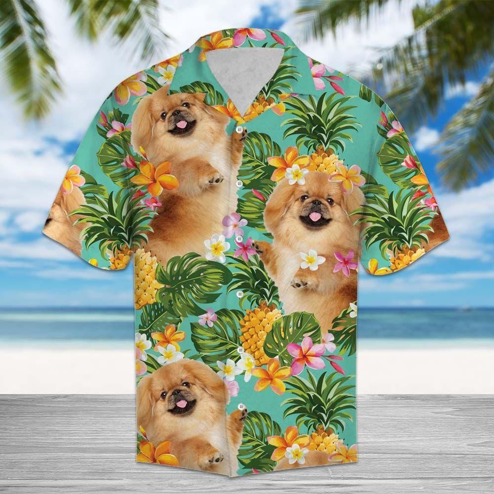 Tropical Pineapple Pekingese Aloha Hawaiian Shirt Colorful Short Sleeve Summer Beach Casual Shirt For Men And Women