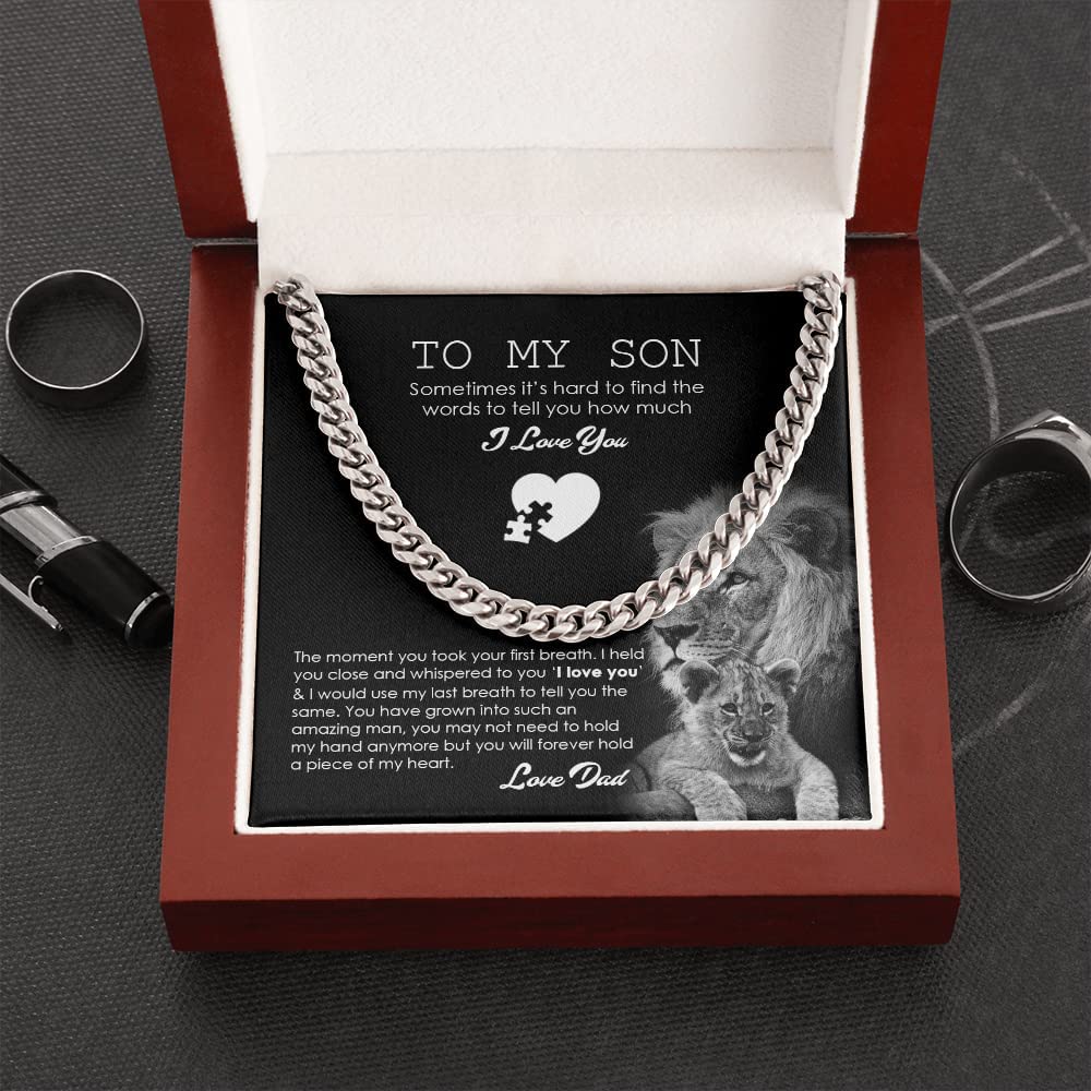 To My Son From Dad Necklace, Christmas Gift For Son, Cuban Link Chain, Message For Son, Customized Father Son Gifts Love On Birthday, Anniversary