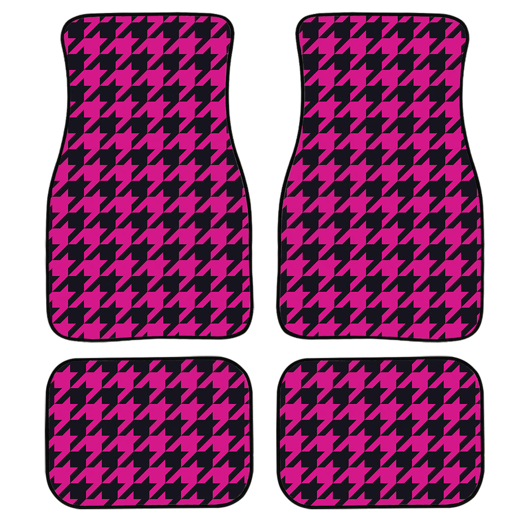 Magenta Pink And Black Houndstooth Print Front And Back Car Floor Mats, Front Car Mat