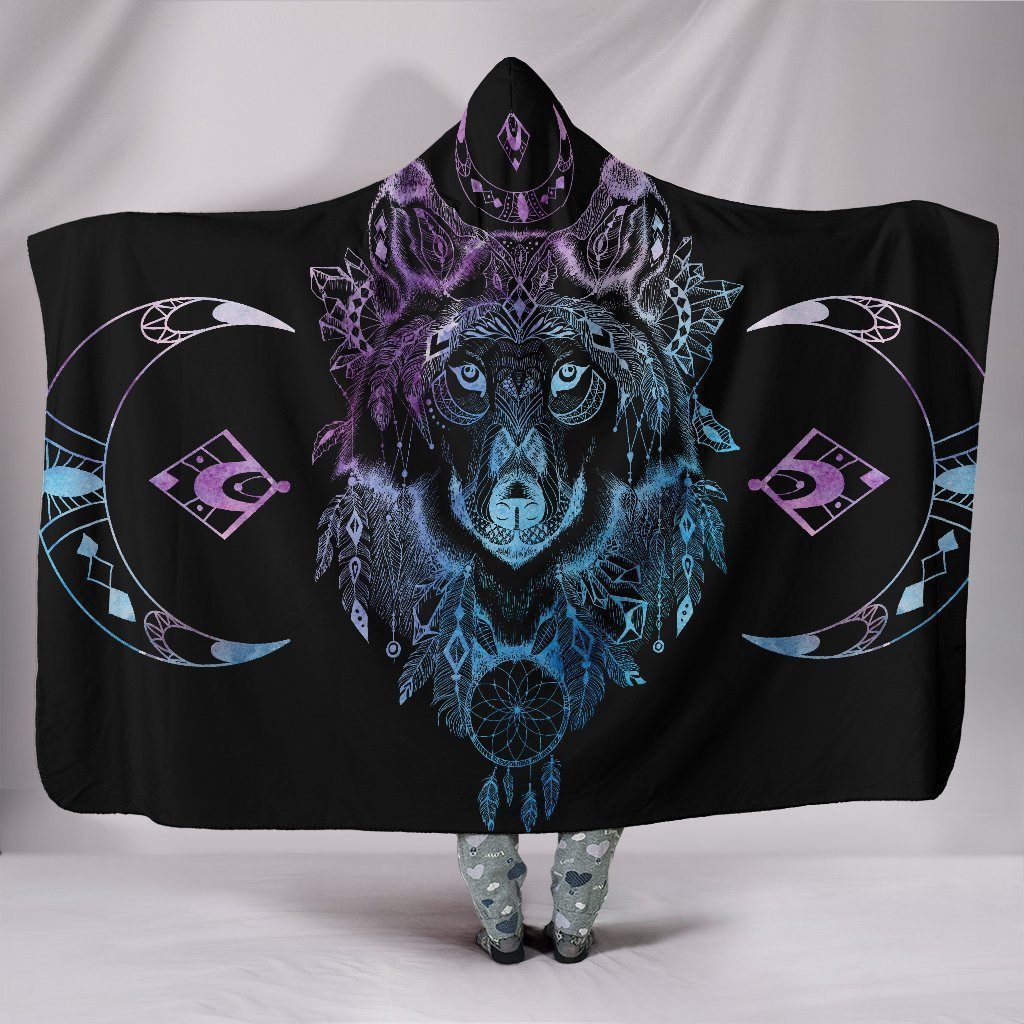 Mandala Wolf Head Hooded Blanket Gift For Wolf Lover