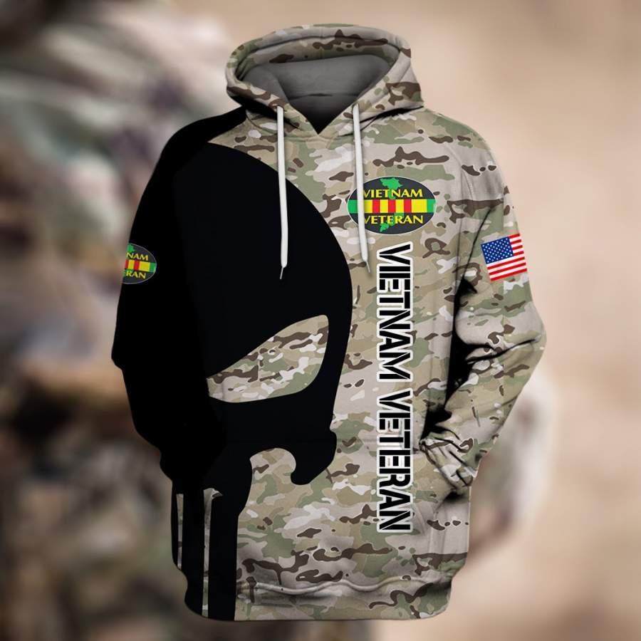 Vietnam Veteran Skull US Army 3D Hoodie