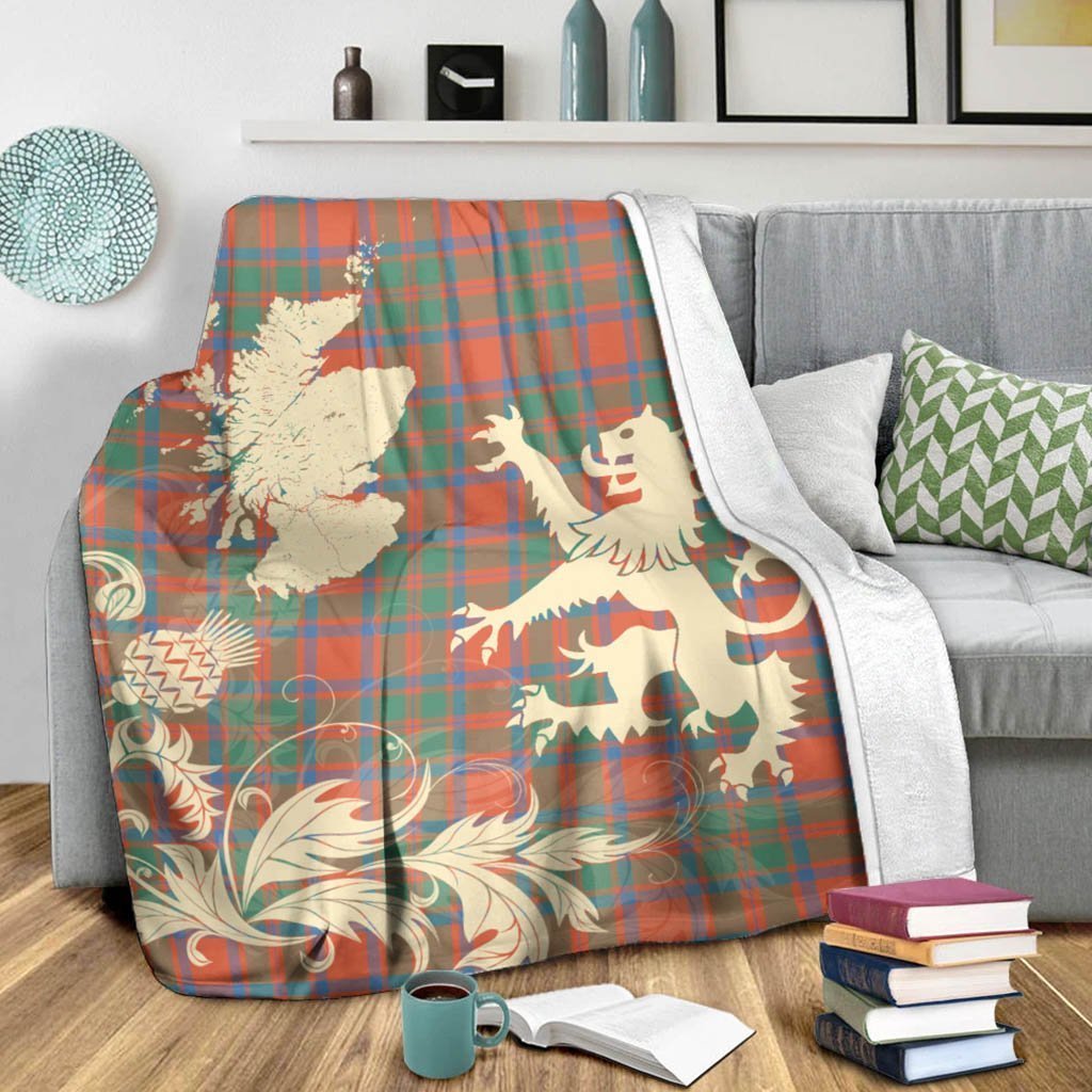 Tartan Blanket Mackintosh Ancient Tartan Scotland Lion Thistle Map Plaid Blanket