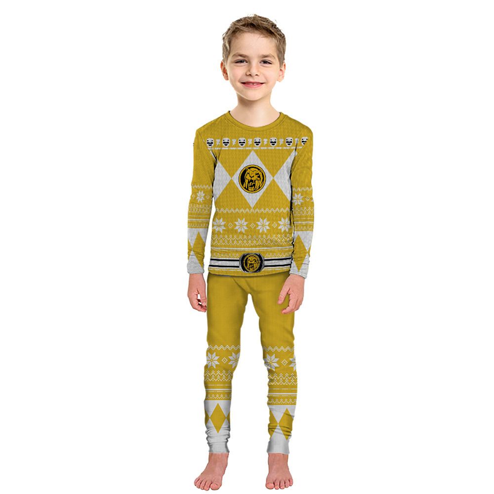 3D Yellow Mighty Morphin Power Ranger Ugly Christmas Custom Pajamas Set