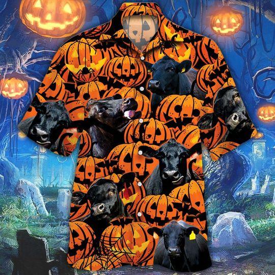 Black Angus Cattle Halloween Pumpkin Hawaii Shirt For Men Women Adult Ha31938