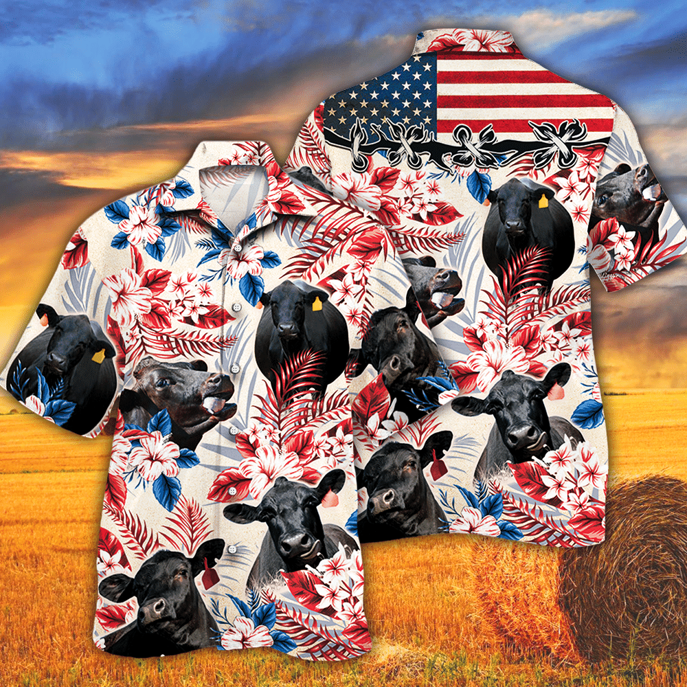 Black Angus Cattle Lovers American Flag Hawaii Cow Hawaii Shirt For Men Women Ha42744