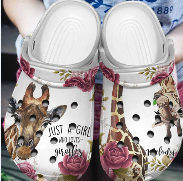 Giraffe Personalized Clog, Custom Name, Text, Color, Number Fashion Style For Women, Men, Kid, Print 3D Cute Floral Giraffe