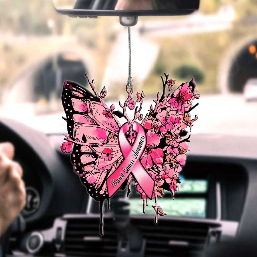 Breast Cancer Gifts Breast Cancer Awareness Butterfly Pink Ribbon Breast Cancer Ornament Car Hanging Ornament