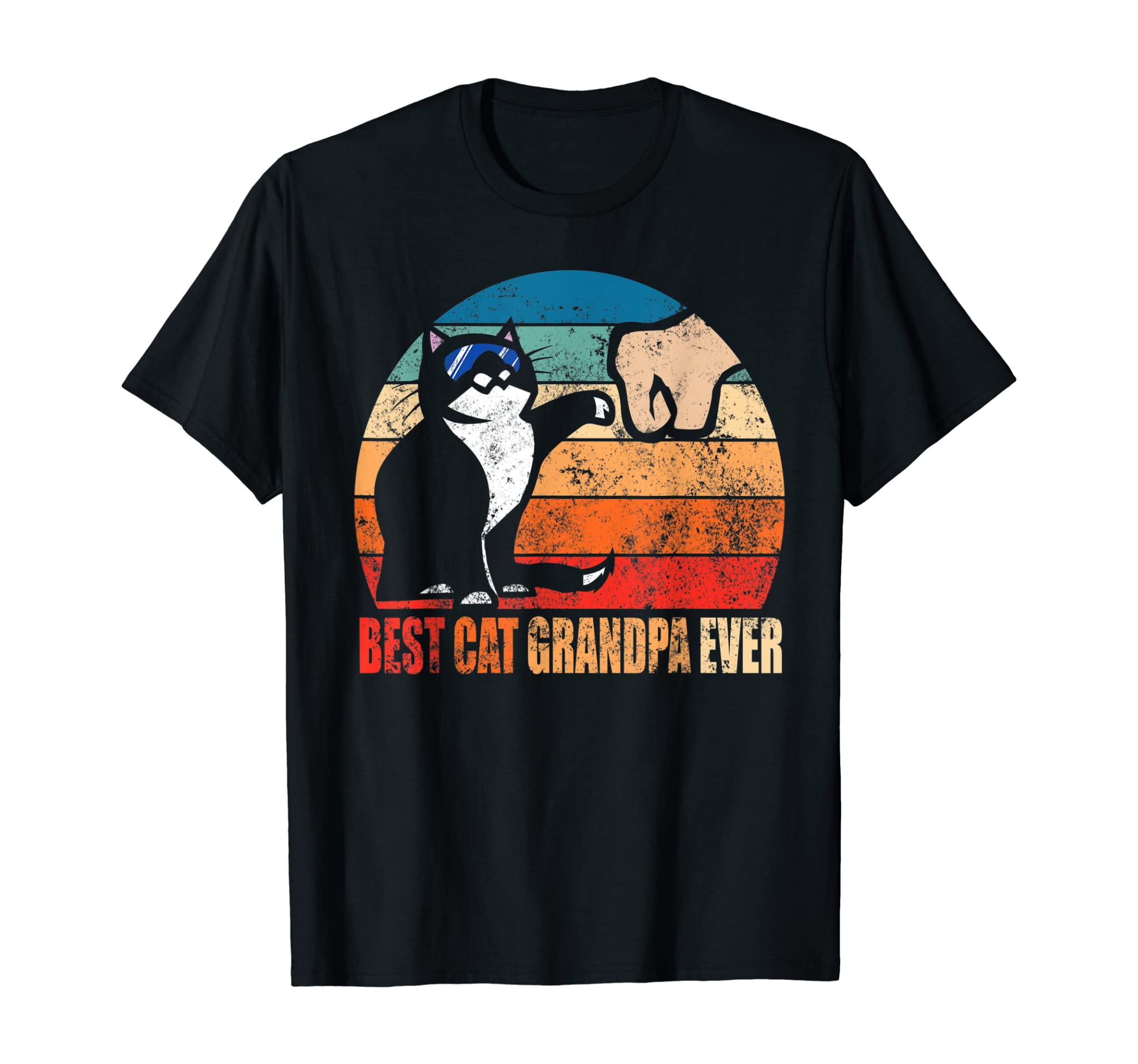 Retro Best Cat Grandpa Ever Funny Fist Bump Granddad Gift T-Shirt