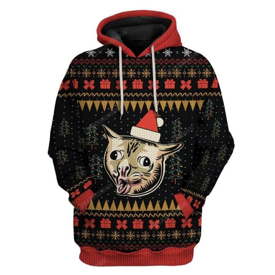 Ugly Christmas Coughing Cat Meme Hoodie T-Shirts Apparel