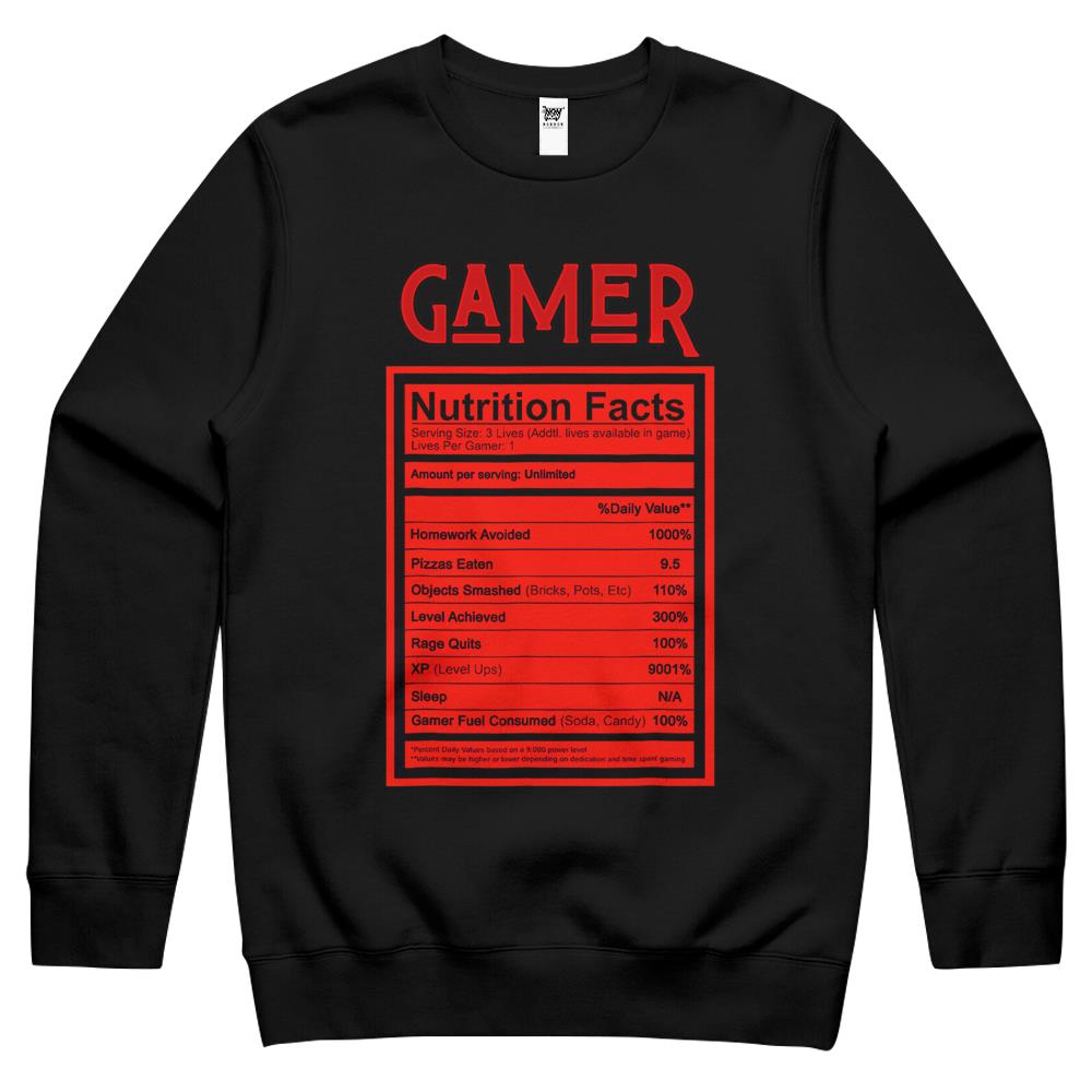 Nutritional Facts Shirt, Gamer Nutrition Facts Shirt, Gamer Nutritional Facts Men Women Gamers Gaming Crewneck Sweatshirt