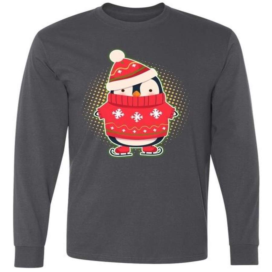 Christmas Holiday Penguin Skates Long Sleeve Shirt