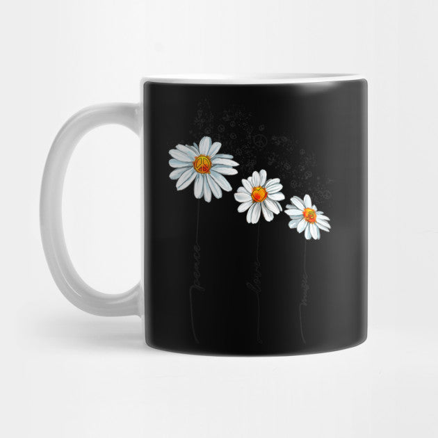 Peace Love Music Daisy Gift For Daisy Lovers Black Mug