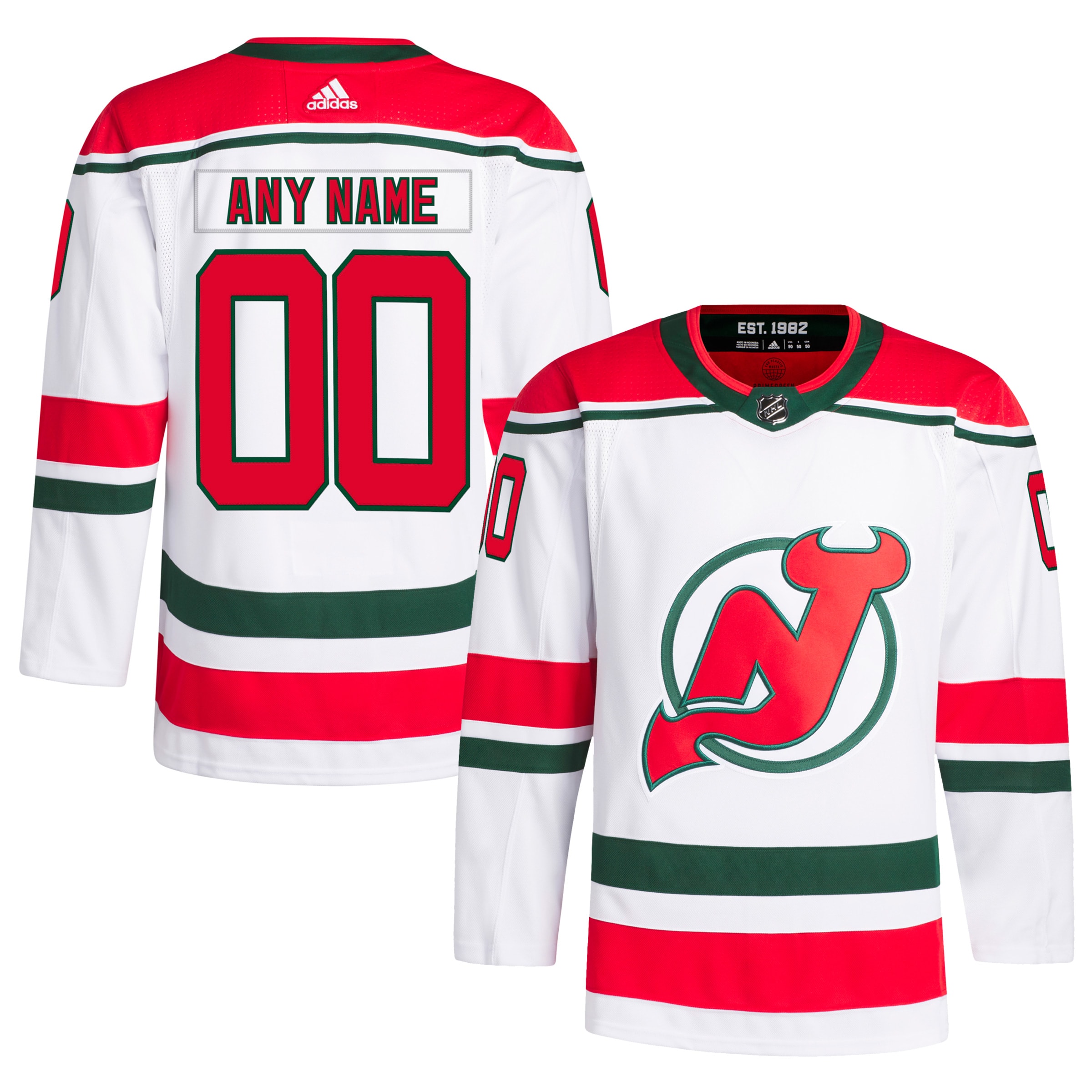 New Jersey Devils W Anniversary Heritage Primegreen Authentic Custom Jersey – White